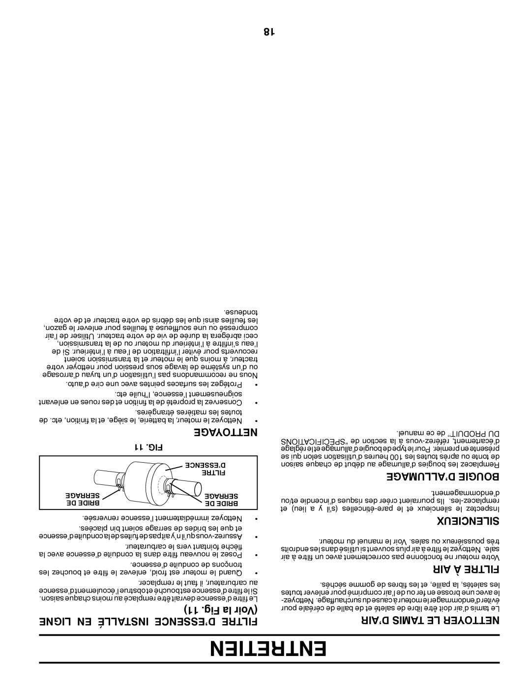 Poulan 425001 manual Entretien 