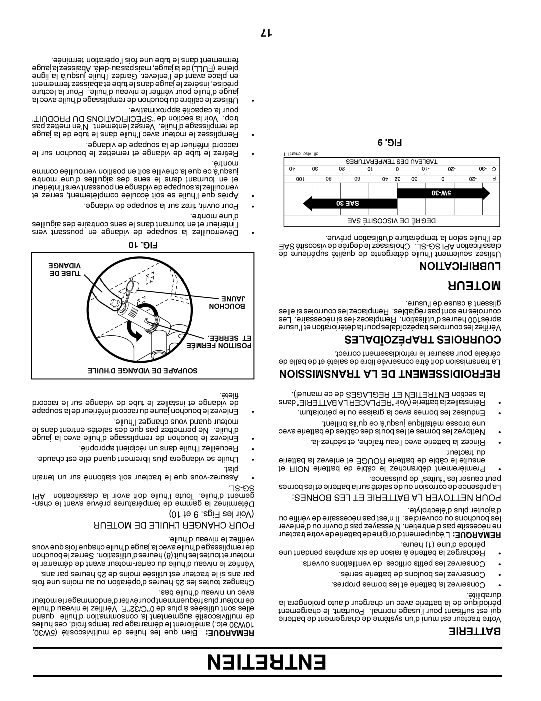 Poulan 425001 manual Transmission LA DE Refroidissement, Lubrification, Trapézoïdales Courroies, 10 .FIG 