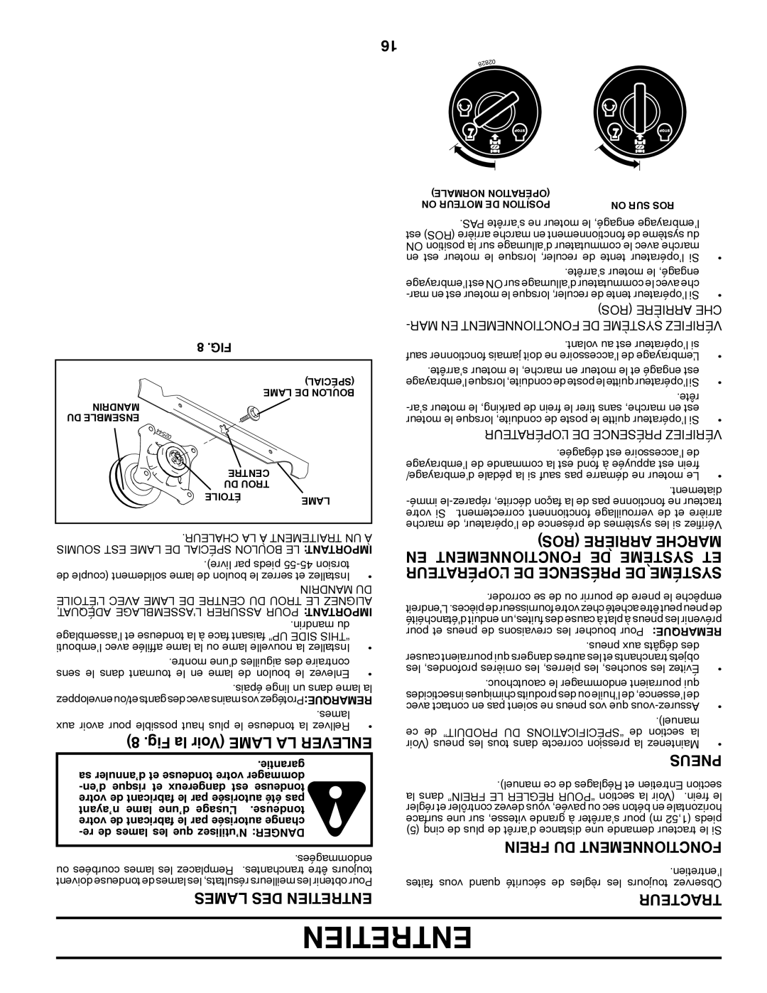 Poulan 425001 manual Fig la Voir Lame LA Enlever, EN Fonctionnement DE Système ET 