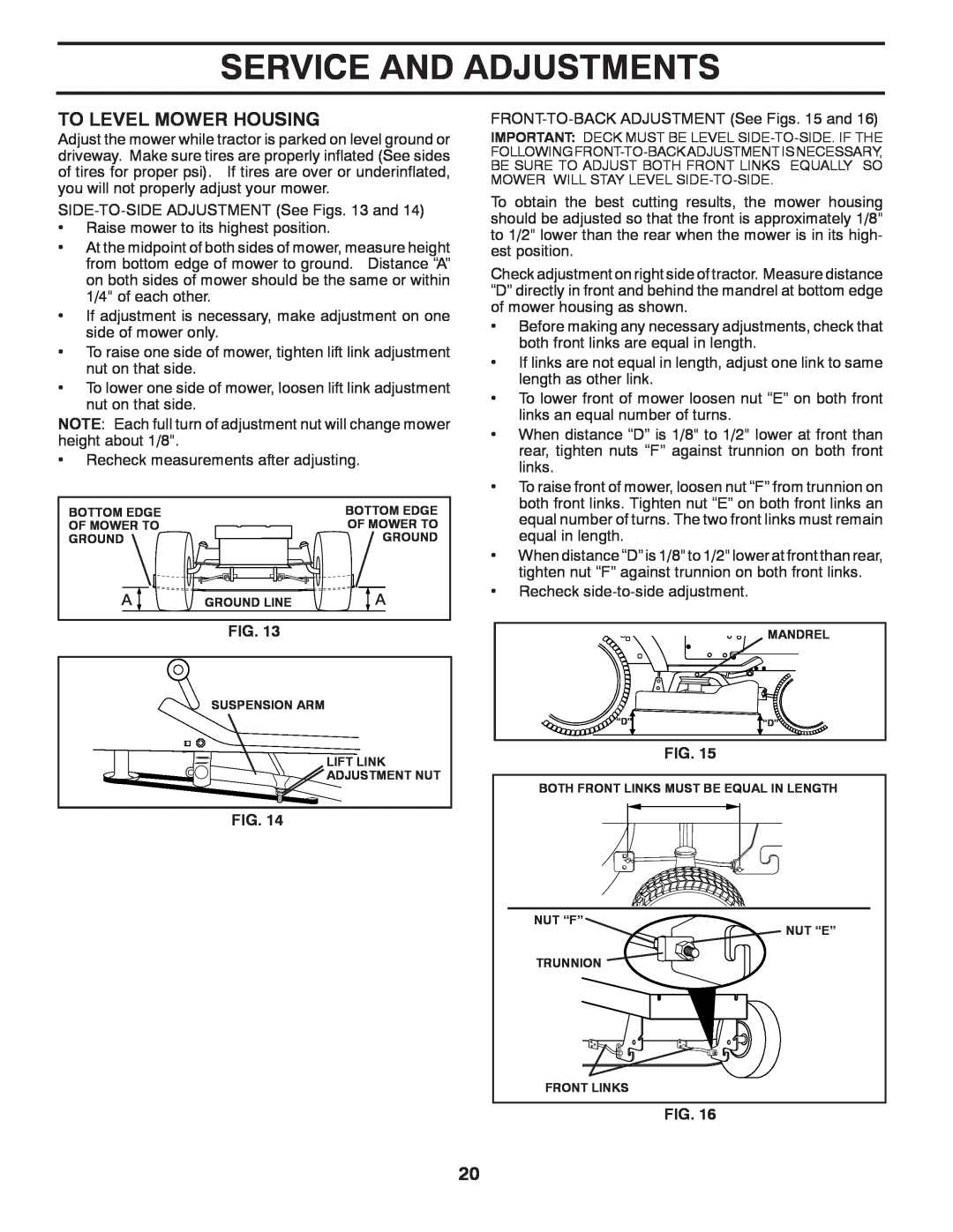 Poulan 425001 manual To Level Mower Housing, Service And Adjustments 