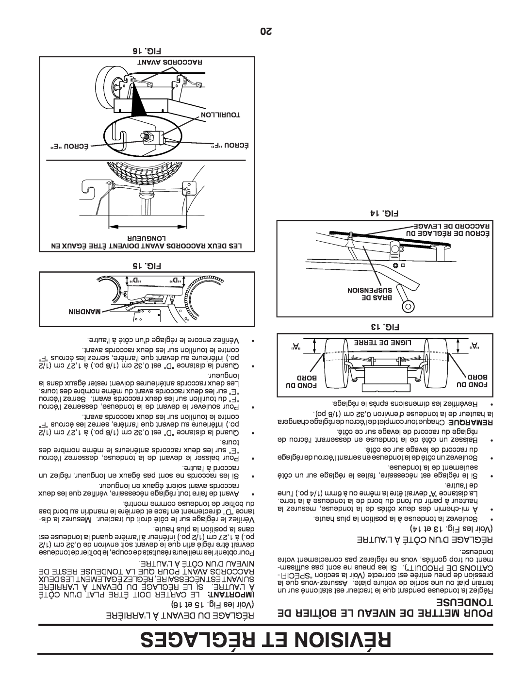 Poulan 425001 manual De Boîtier Le Niveau De Mettre Pour, Sedeuton, Réglages Et Révision 