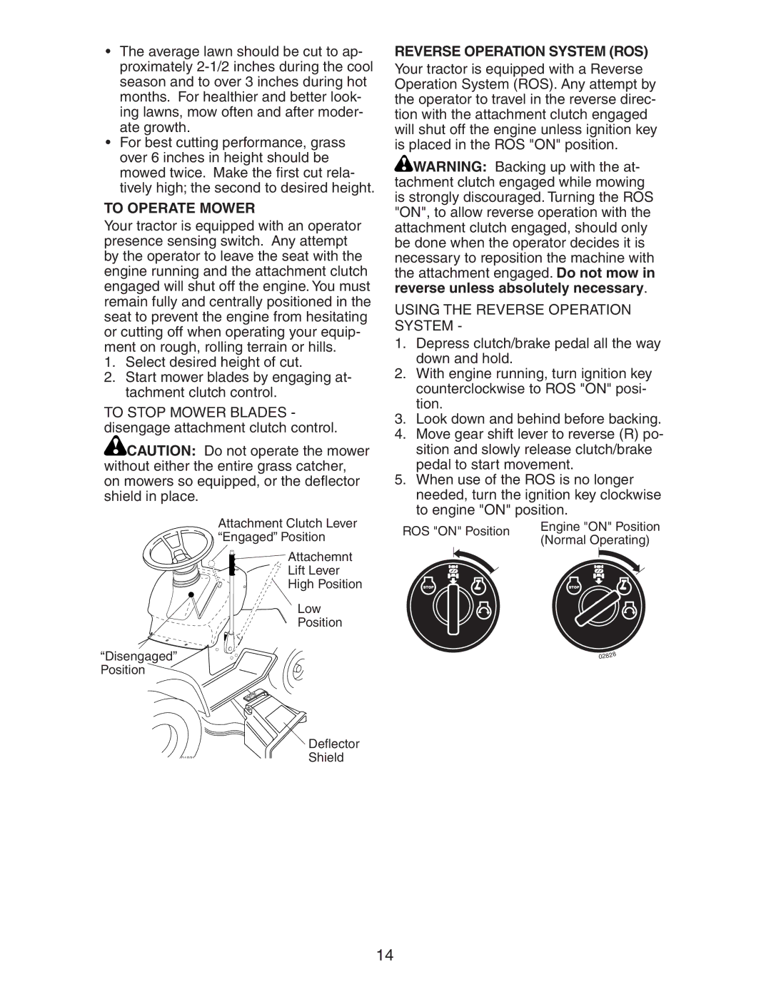 Poulan 425014X92E manual To Operate Mower, Reverse Operation System ROS, Using the Reverse Operation System 