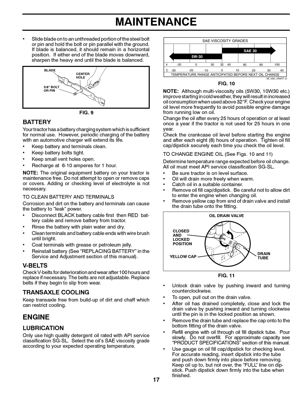 Poulan 425179 manual Engine, Battery, Belts, Transaxle Cooling, Lubrication 