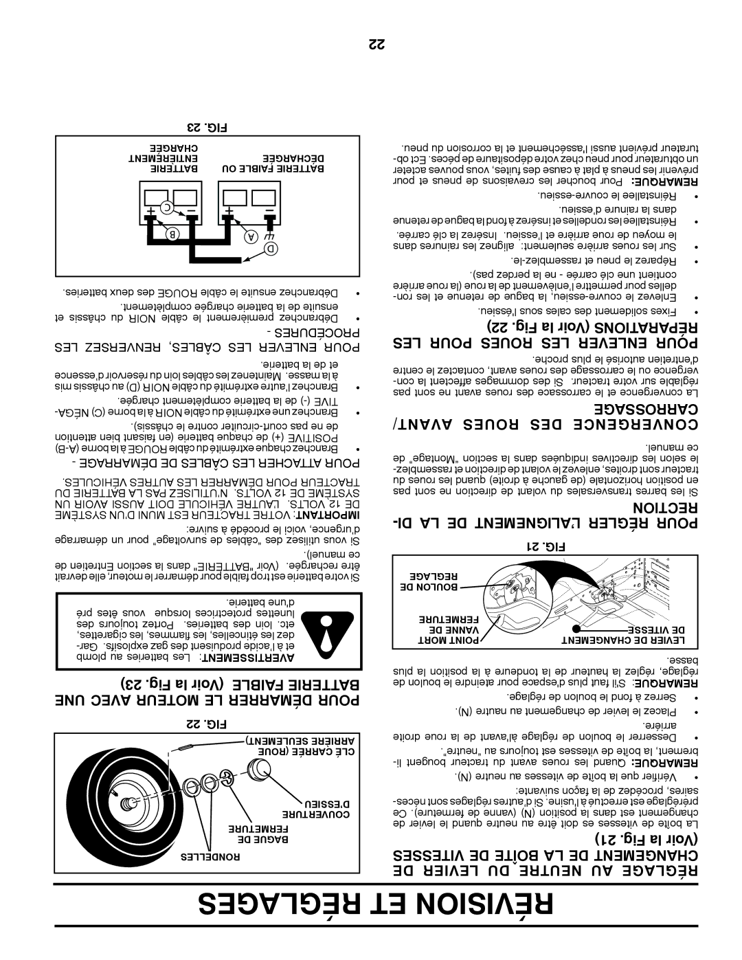 Poulan 425179 manual Carrossage AVANT/ Roues DES Convergence, Tionrec -DI LA DE L’ALIGNEMENT Régler Pour 