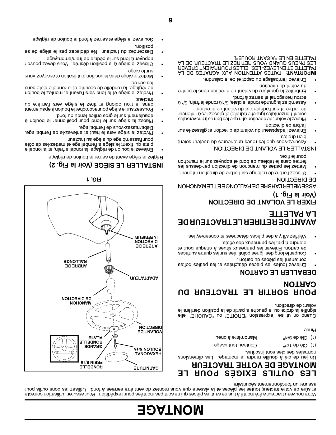 Poulan 425179 manual DU Tracteur LE Sortir Pour, LE Pour Exigés Outils LES, Palette LA, Toncar, Tracteur Votre DE Getamon 