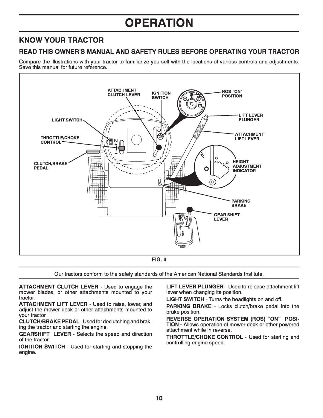 Poulan 425179 manual Know Your Tractor, Operation 