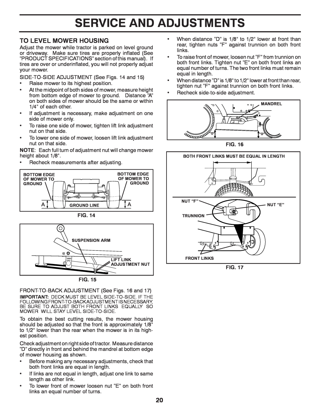 Poulan 425179 manual To Level Mower Housing, Service And Adjustments 