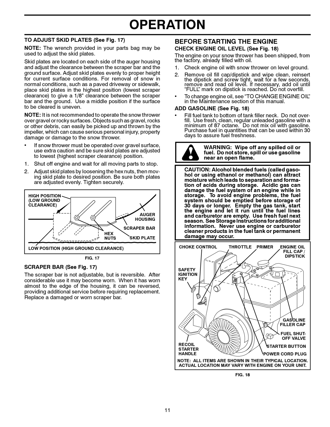 Poulan PR5524ESNHL, 425353 Before Starting the Engine, To Adjust Skid Plates See Fig, Check Engine OIL Level See Fig 