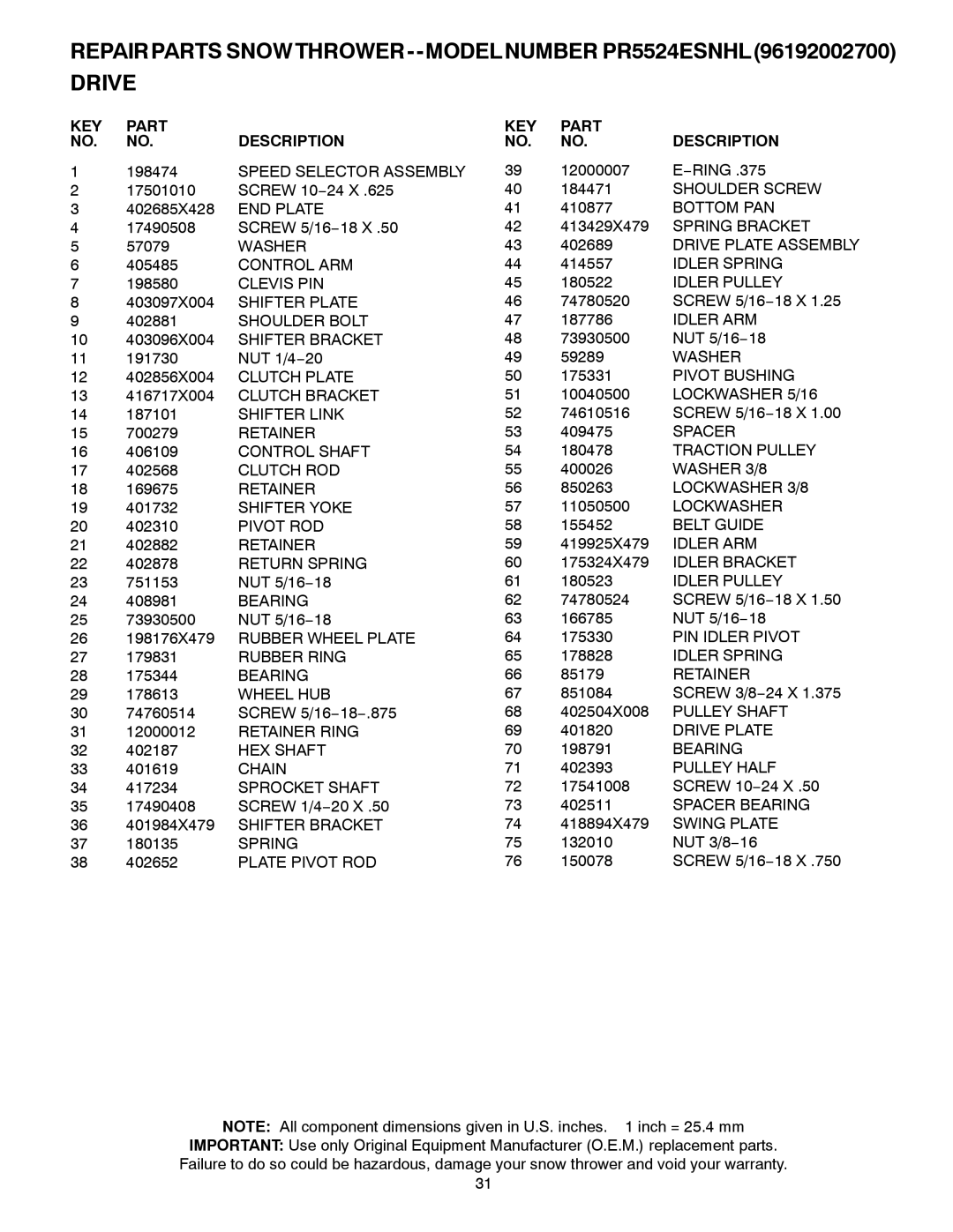 Poulan PR5524ESNHL Speed Selector Assembly, END Plate, Control ARM, Clevis PIN, Shifter Link, Control Shaft, Clutch ROD 