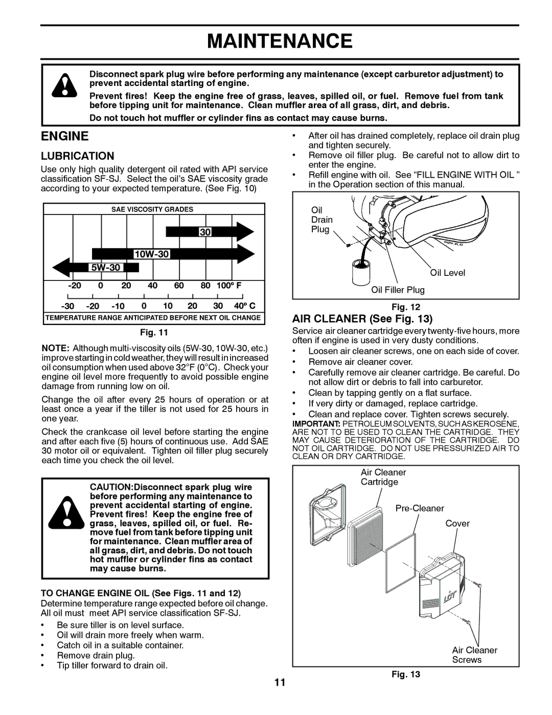 Poulan 96082001300, 427896 manual AIR Cleaner See Fig, To Change Engine OIL See Figs 