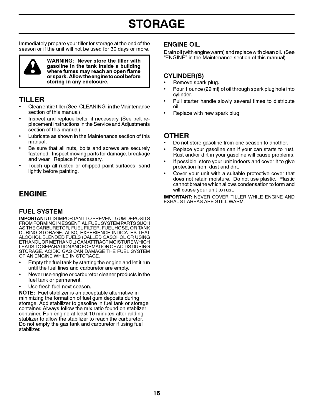 Poulan 427896, 96082001300 manual Storage, Other, Fuel System, Engine OIL, Cylinders 