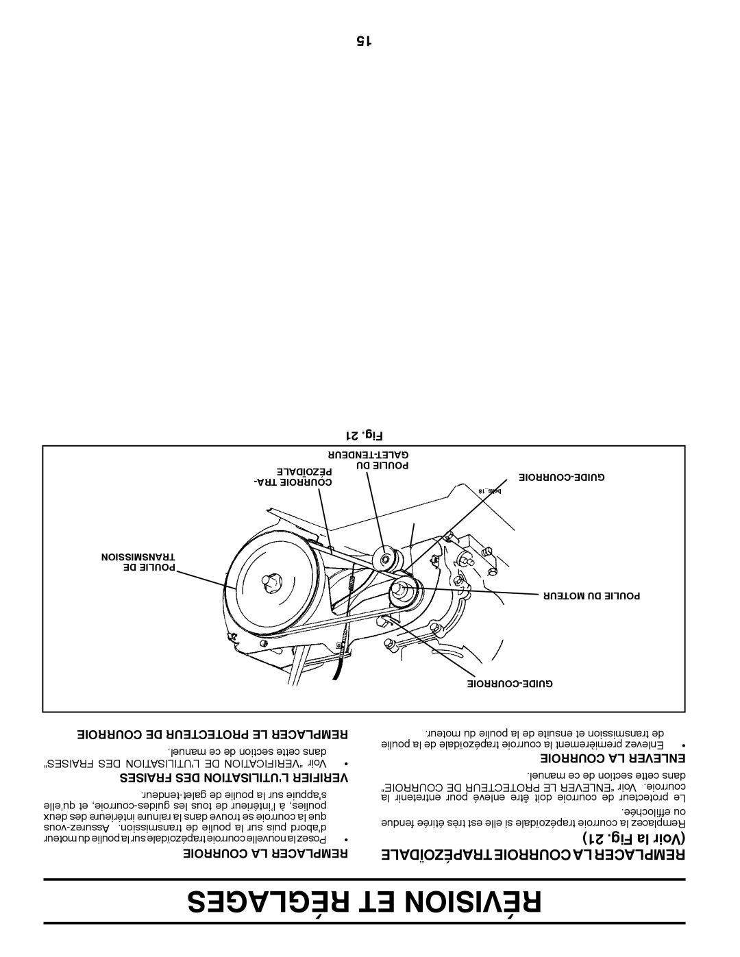 Poulan 427896, 96082001300 manual Réglages ET Révision, Fig la Voir, Ledazoïpétra Courroie LA Remplacer 