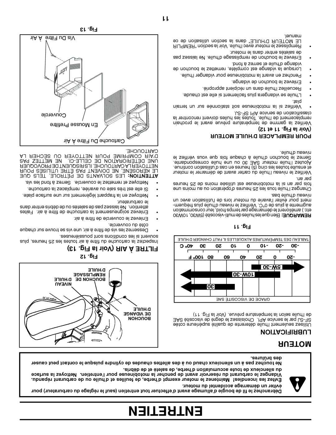 Poulan 427896, 96082001300 manual Fig la Voir AIR À Filtre, Lubrification, Moteur Dhuile Remplacer Pour 