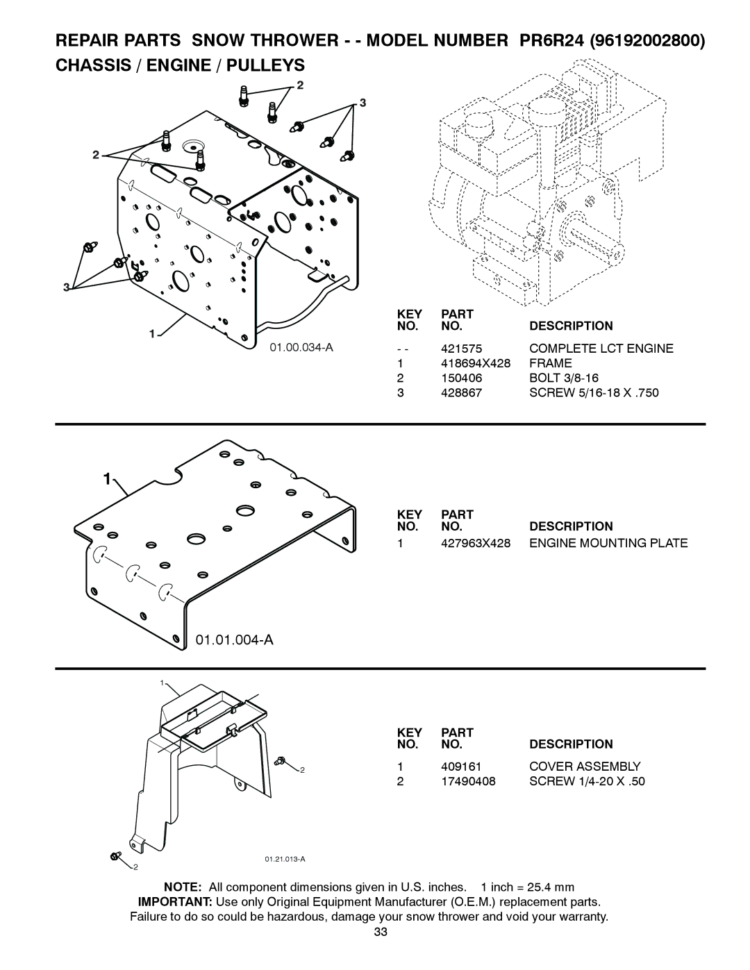 Poulan 428510, 96192002800, PR6R24 owner manual Complete LCT Engine, Frame, 427963X428, Engine Mounting Plate, Cover Assembly 