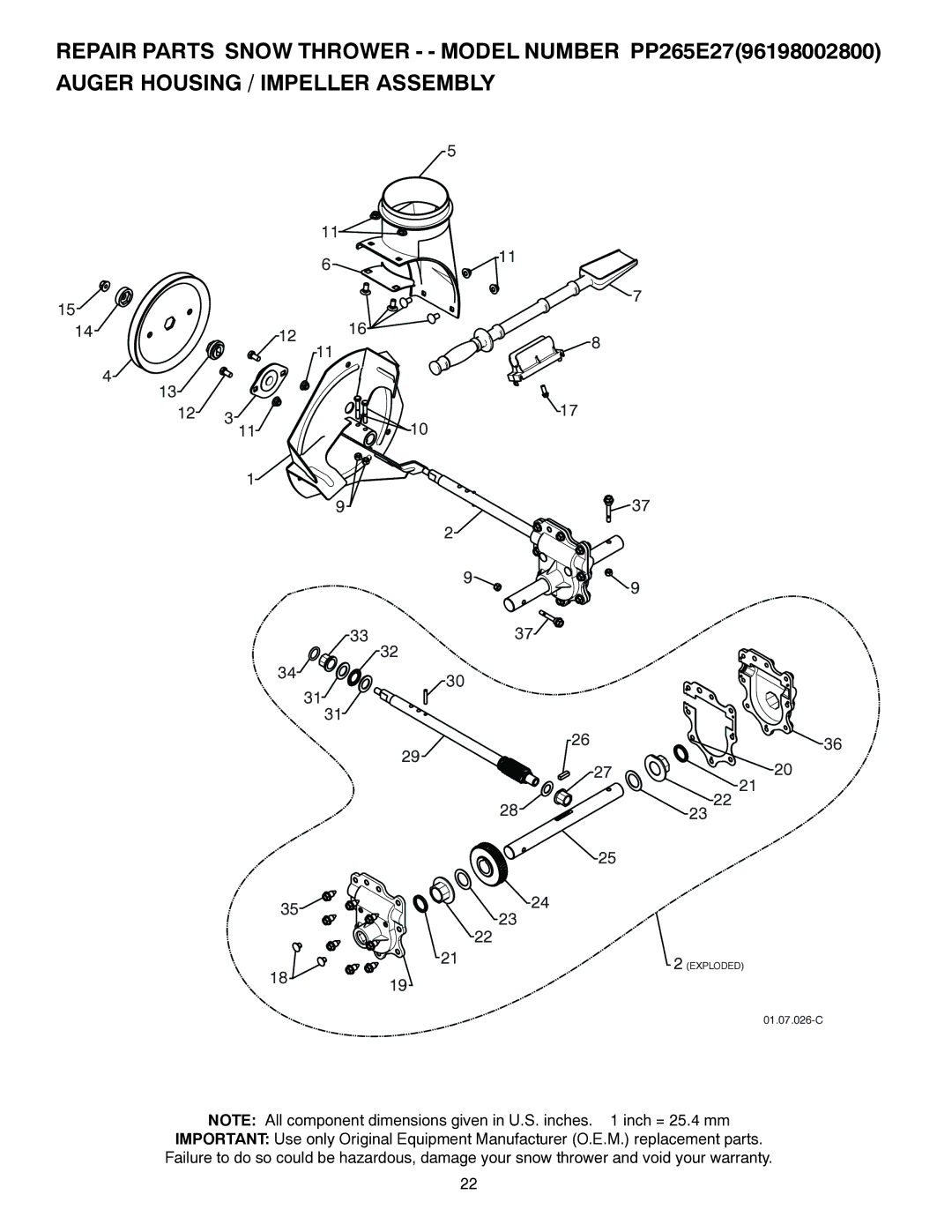 Poulan 96198002800, 428550, PP265E27 owner manual 23 22 