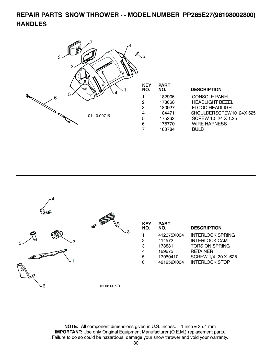 Poulan 428550 Console Panel, Headlight Bezel, Flood Headlight, SHOULDERSCREW10−24X.625, Wire Harness, Bulb, Interlock CAM 