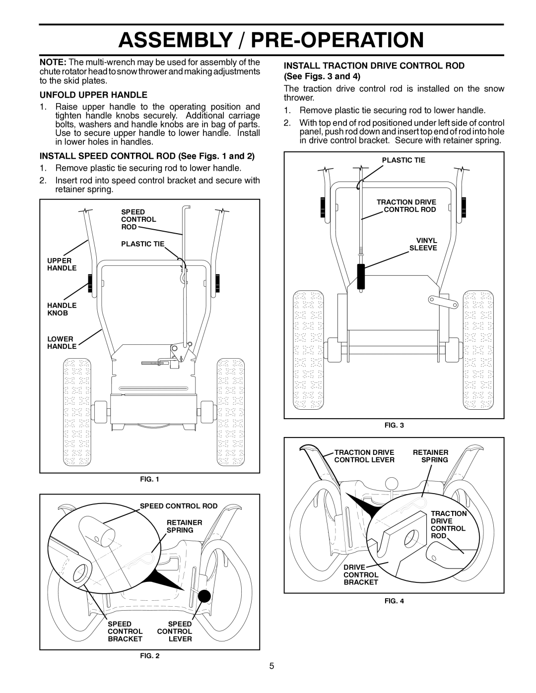 Poulan PP265E27 Unfold Upper Handle, Install Speed Control ROD See Figs, Install Traction Drive Control ROD See Figs 