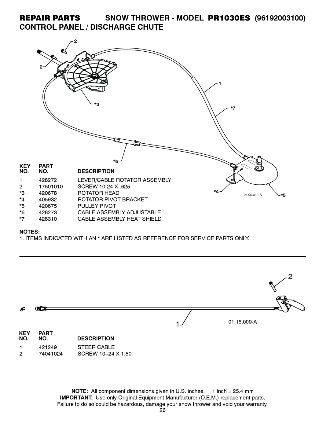 Poulan 428556 LEVER/CABLE Rotator Assembly, Rotator Head, Rotator Pivot Bracket, Pulley Pivot, Cable Assembly Adjustable 