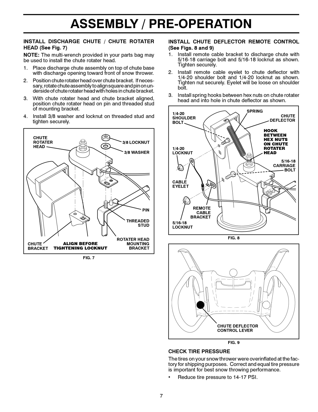 Poulan 428556 Install Discharge Chute / Chute Rotater Head See Fig, Install Chute Deflector Remote Control See Figs 