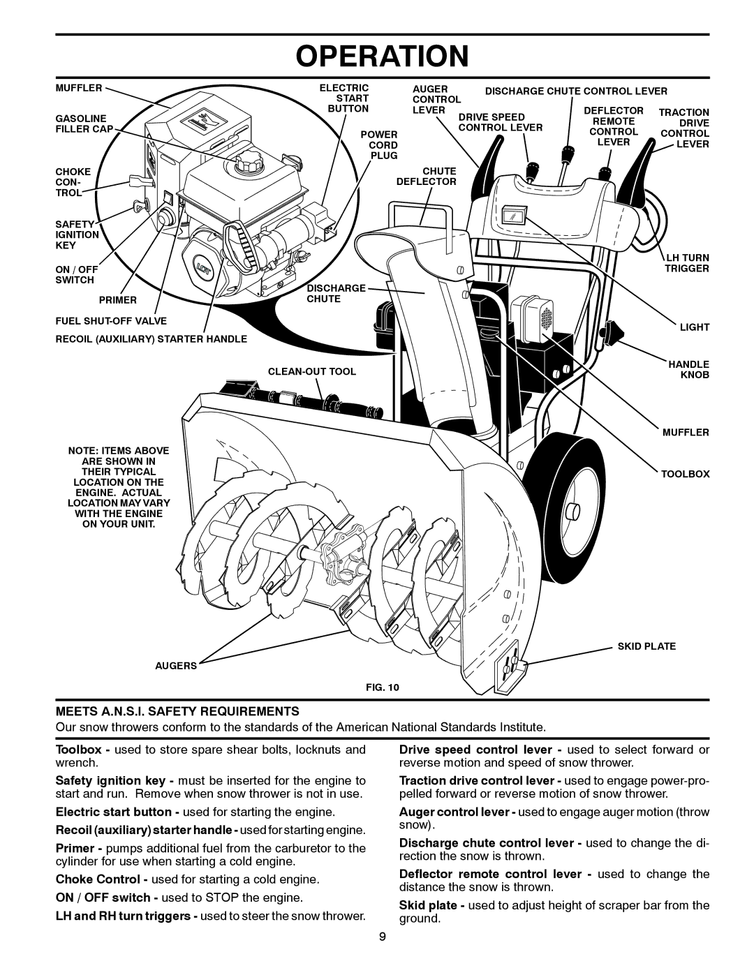 Poulan 428556 owner manual Meets A.N.S.I. Safety Requirements, Recoil auxiliary starter handle used for starting engine 