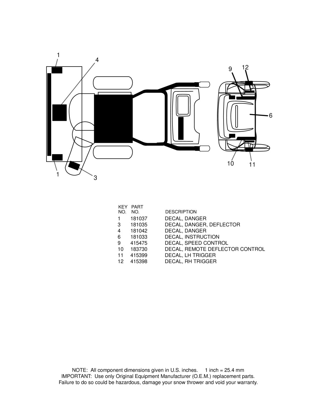 Poulan 96194000900, 428558 owner manual 181037, DECAL, Danger, DECAL, DANGER, Deflector, DECAL, Instruction 