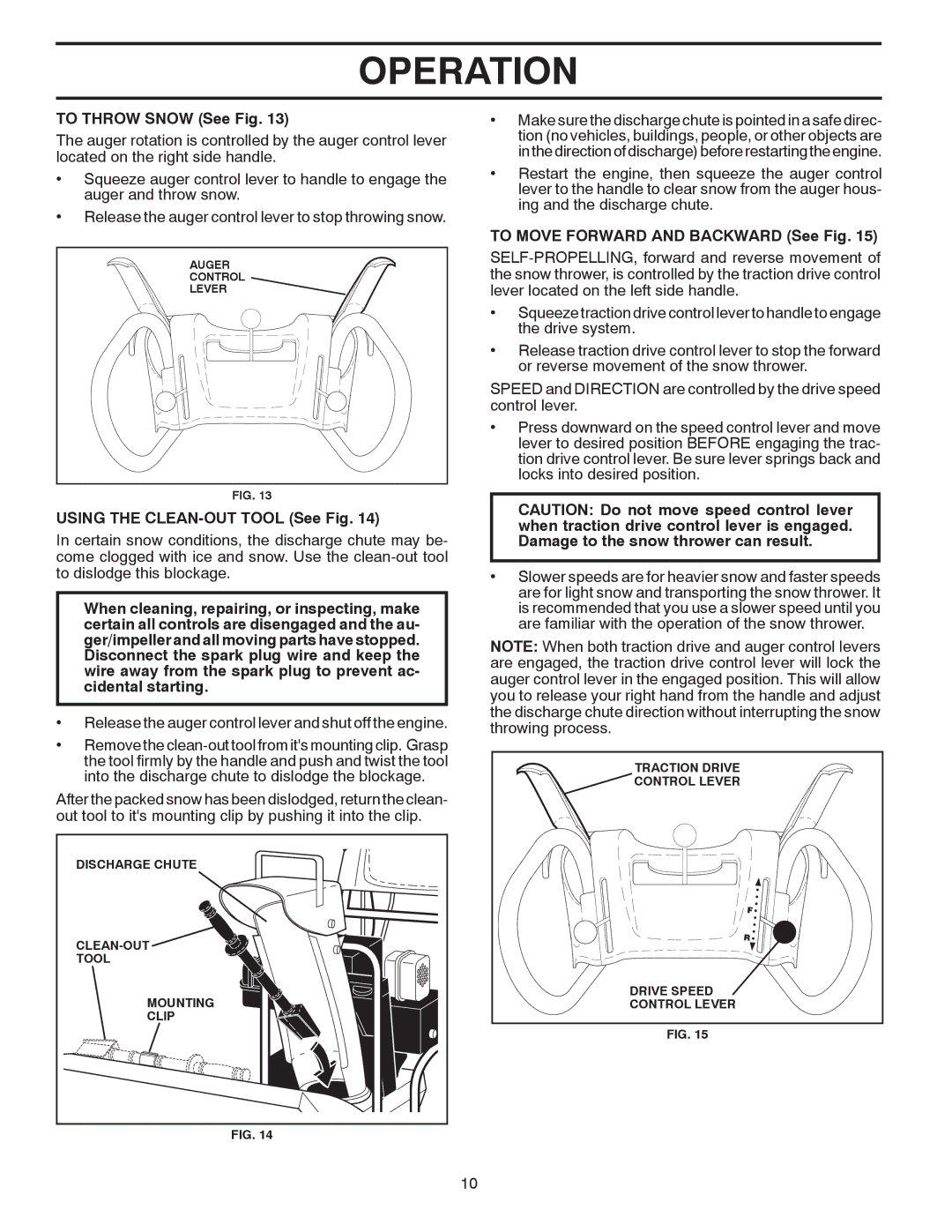 Poulan 428689, 96192002901 To Throw Snow See Fig, Using the CLEAN-OUT Tool See Fig, To Move Forward and Backward See Fig 