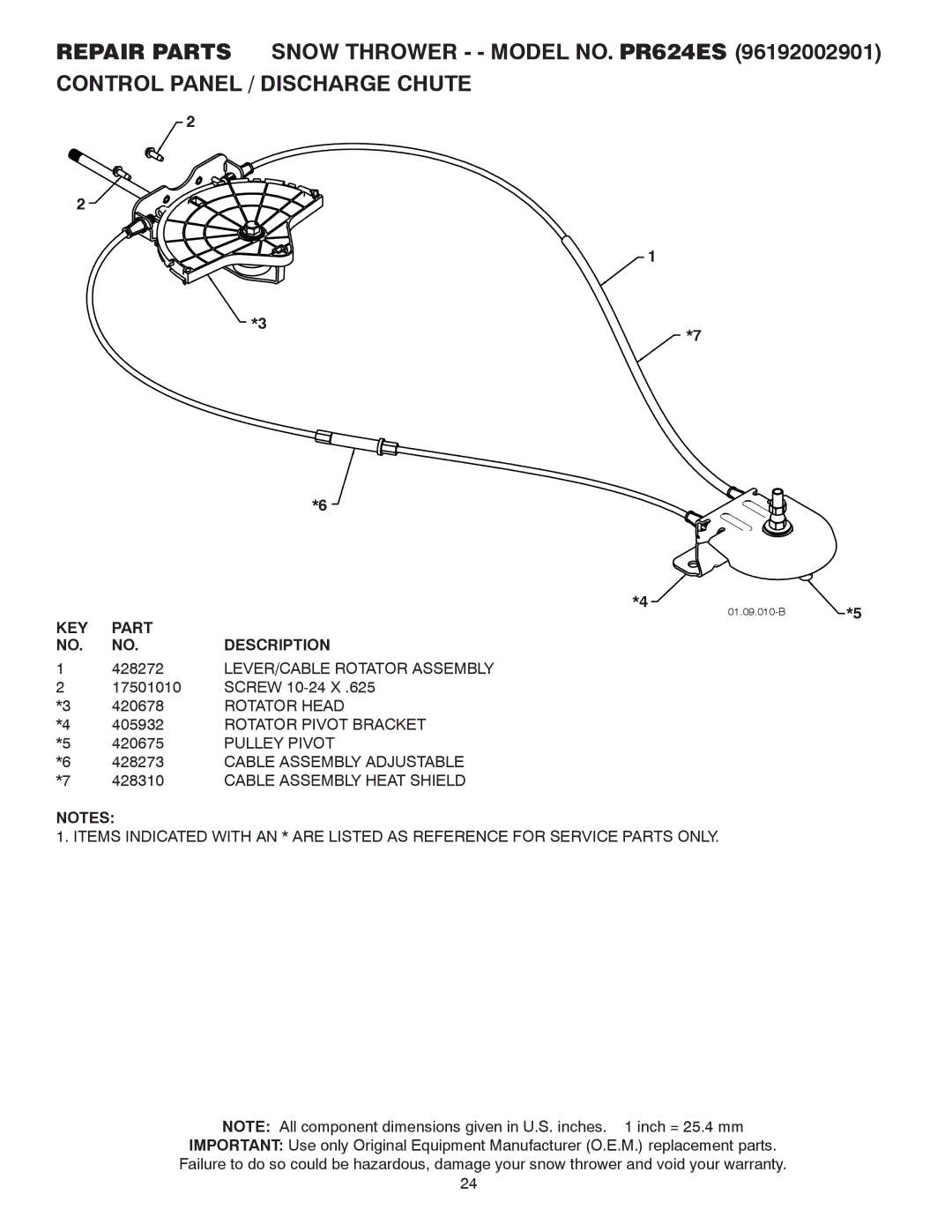 Poulan 428689 LEVER/CABLE Rotator Assembly, Rotator Head, Rotator Pivot Bracket, Pulley Pivot, Cable Assembly Adjustable 