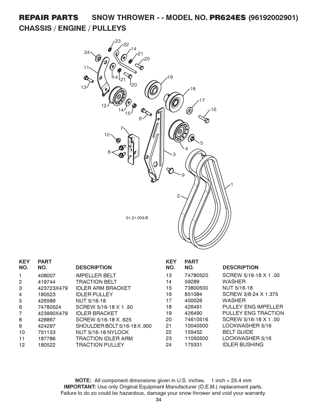 Poulan 428689 Impeller Belt, Traction Belt, Idler ARM Bracket, Idler Pulley, Pulley ENG Impeller, Idler Bracket 