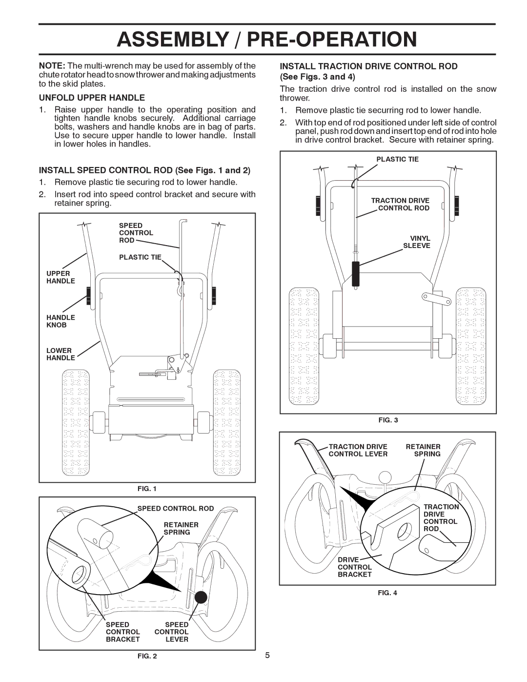 Poulan 96192002901 Unfold Upper Handle, Install Speed Control ROD See Figs, Install Traction Drive Control ROD See Figs 