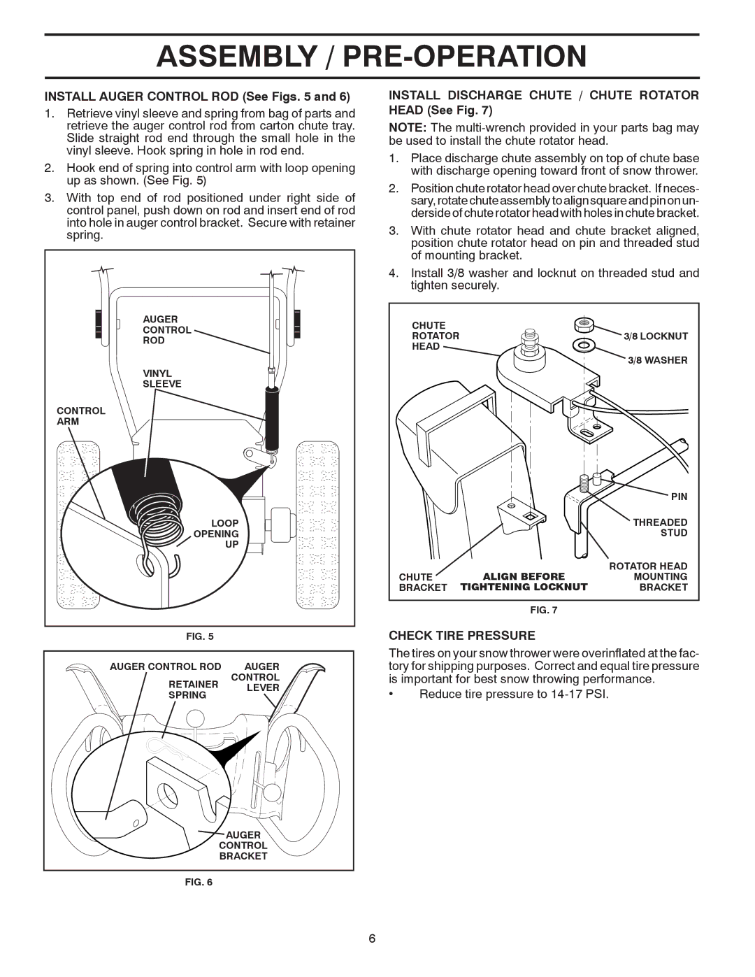 Poulan 428689, 96192002901 Install Auger Control ROD See Figs, Install Discharge Chute / Chute Rotator Head See Fig 