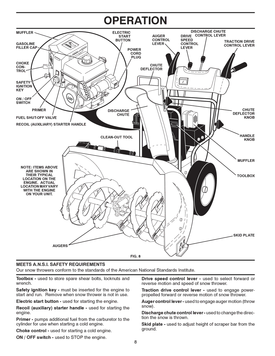 Poulan 428689 owner manual Meets A.N.S.I. Safety Requirements, Recoil auxiliary starter handle used for starting the engine 