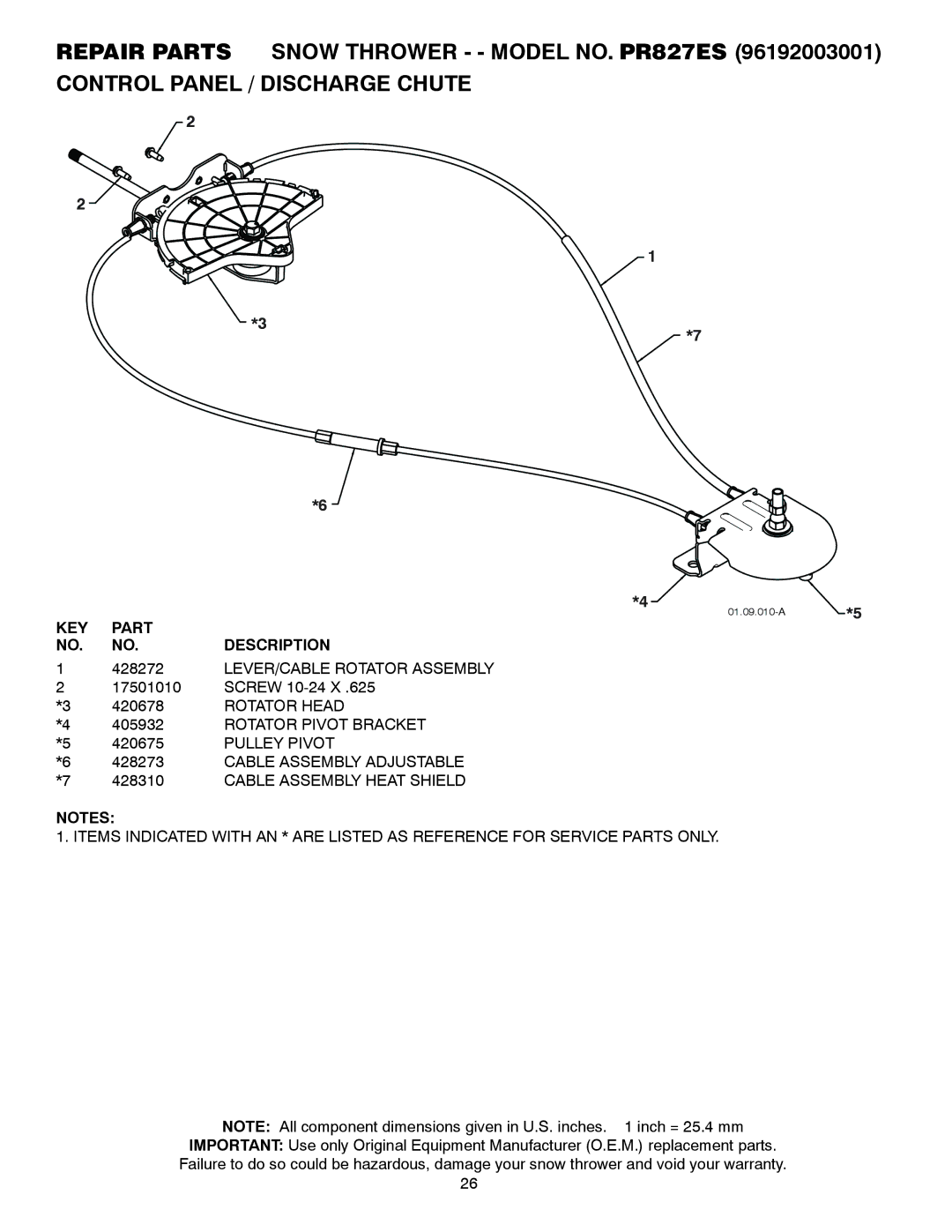 Poulan 428695 LEVER/CABLE Rotator Assembly, Rotator Head, Rotator Pivot Bracket, Pulley Pivot, Cable Assembly Adjustable 