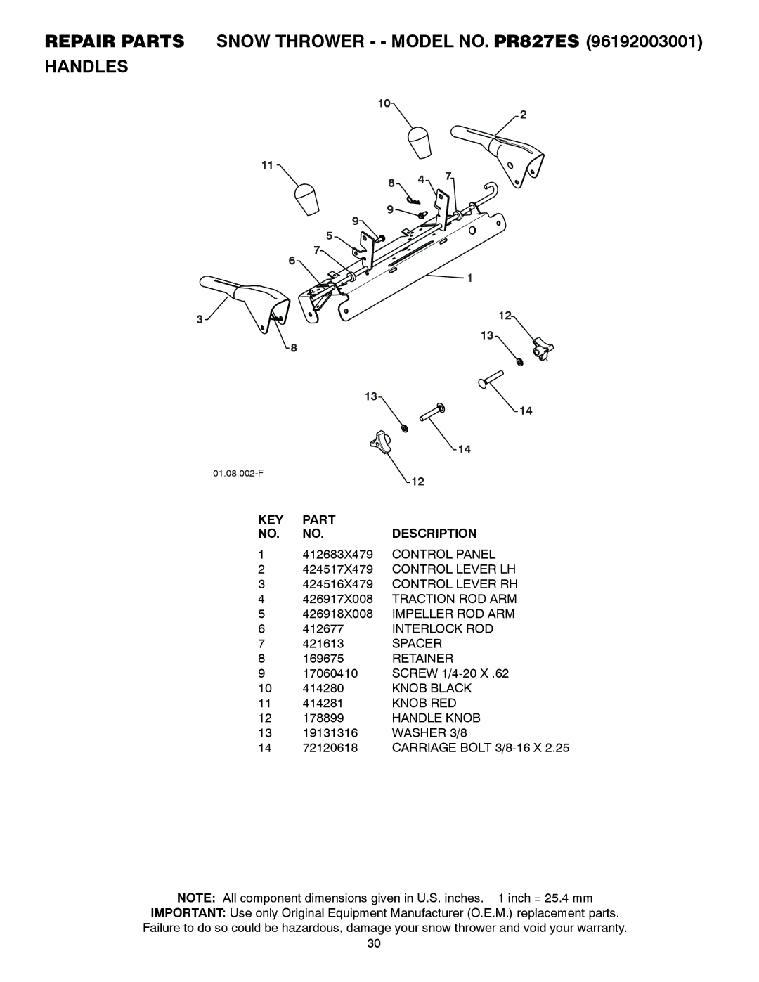 Poulan 428695, 96192003001 owner manual Spacer, Knob RED, Handle Knob, Washer 3/8 