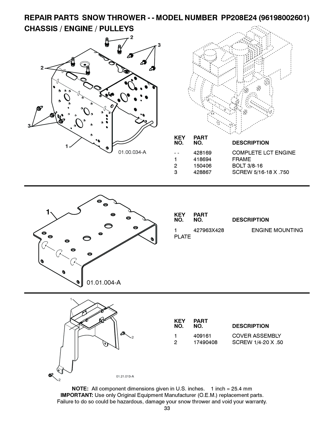 Poulan 96198002601, 428701 owner manual 427963X428, Engine Mounting, Plate 