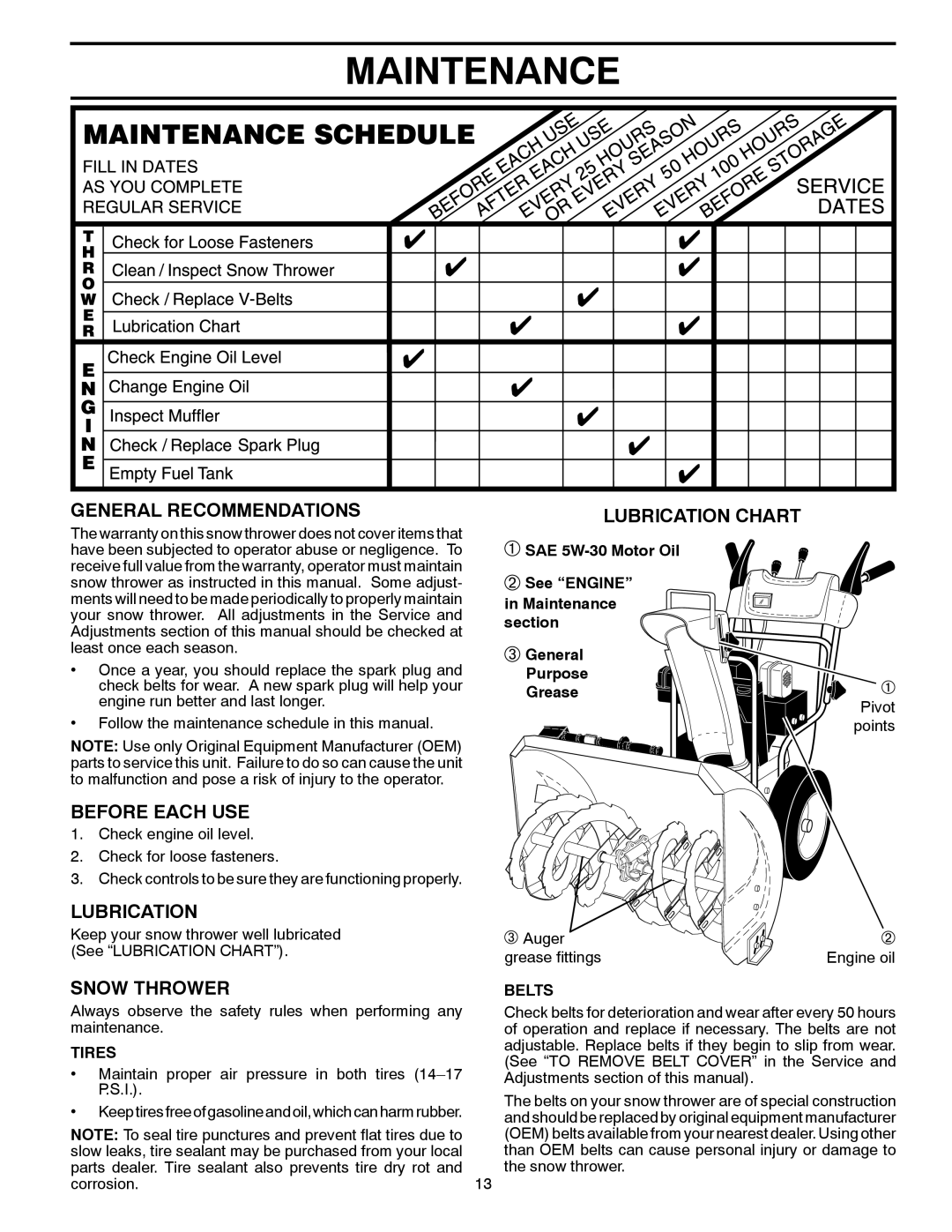 Poulan 428707, 96194000801 owner manual Maintenance 