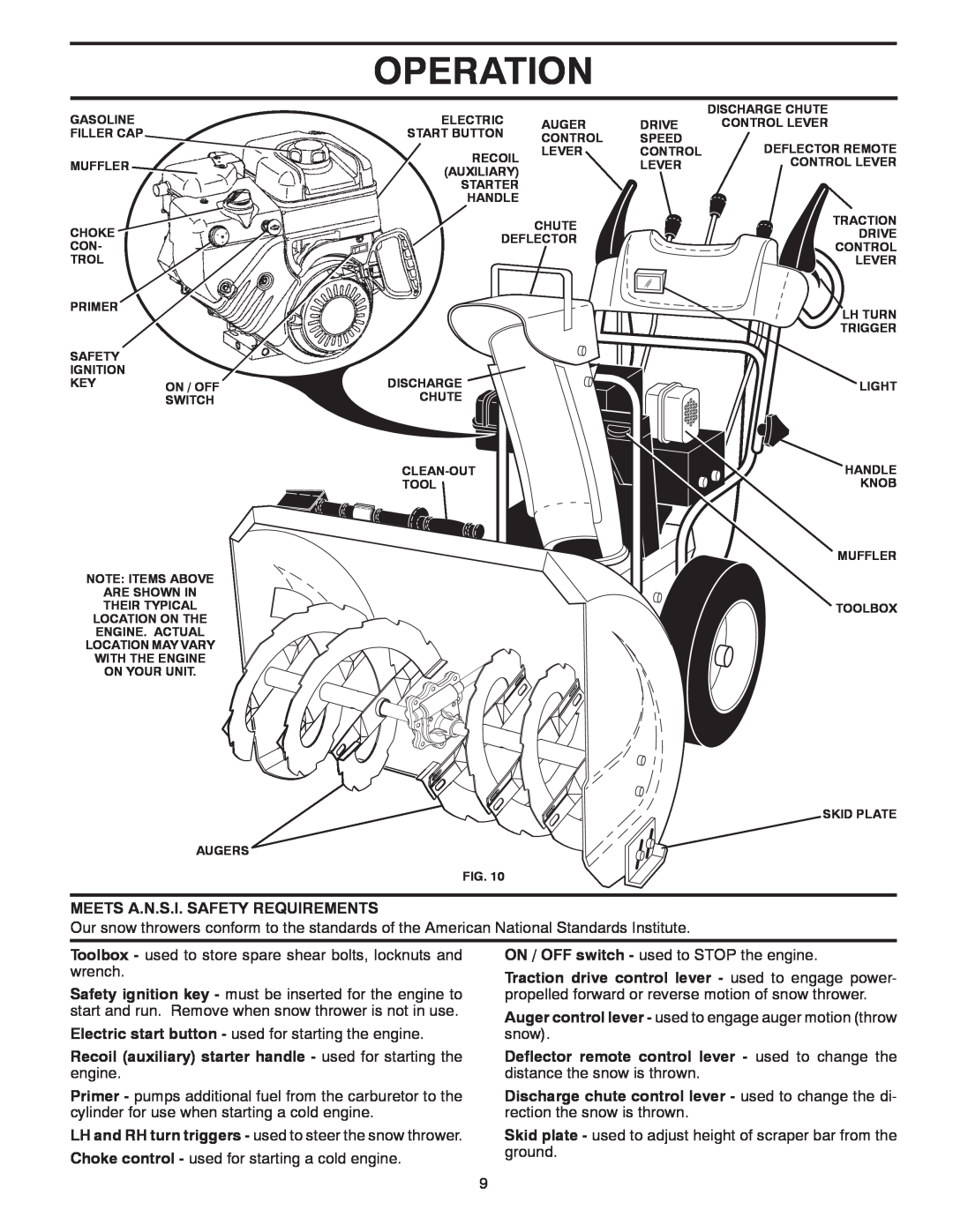 Poulan 428861, 96192003500, XT11530ES owner manual Operation, Meets A.N.S.I. Safety Requirements 