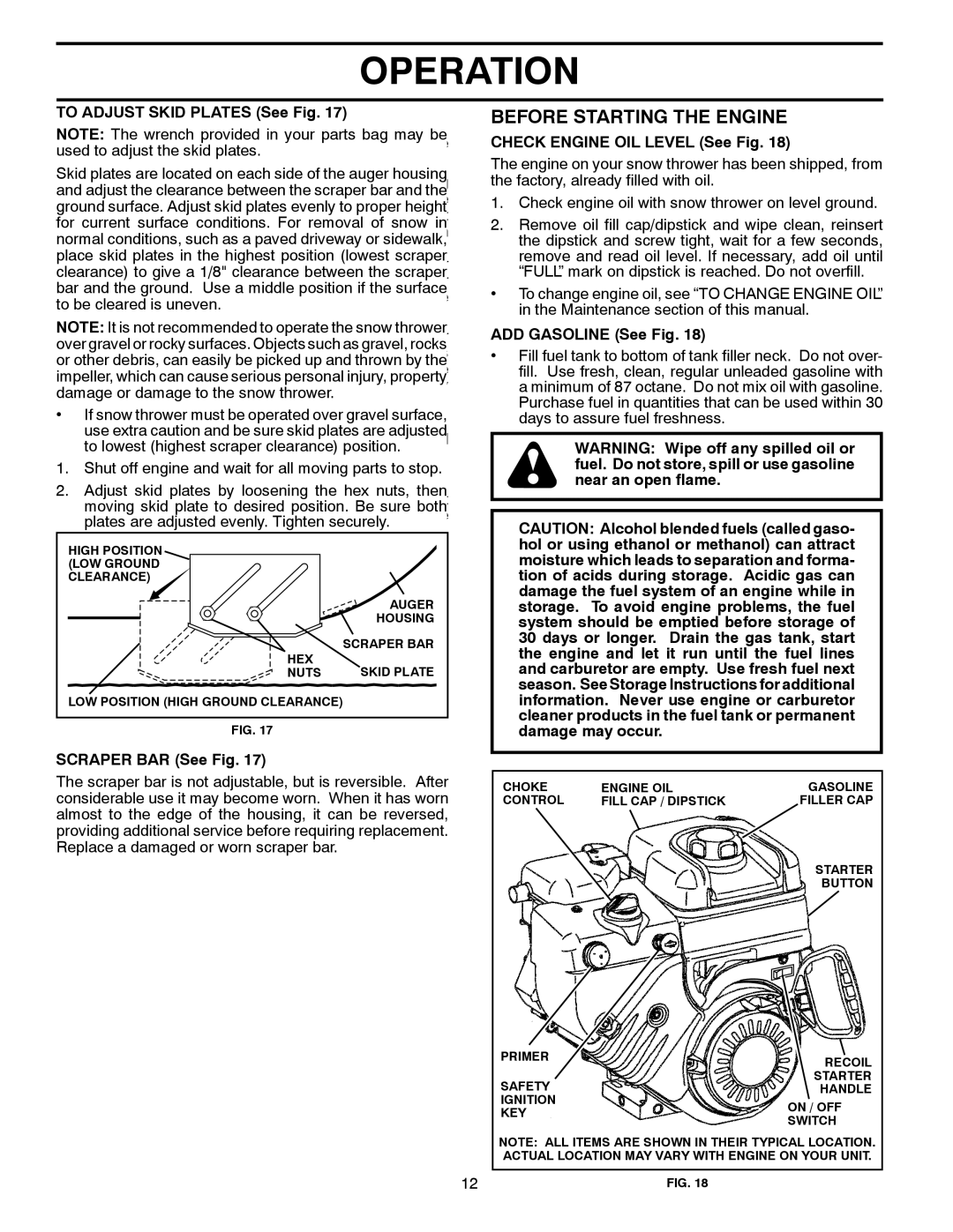 Poulan 428861, 96192003500 Before Starting the Engine, To Adjust Skid Plates See Fig, Check Engine OIL Level See Fig 