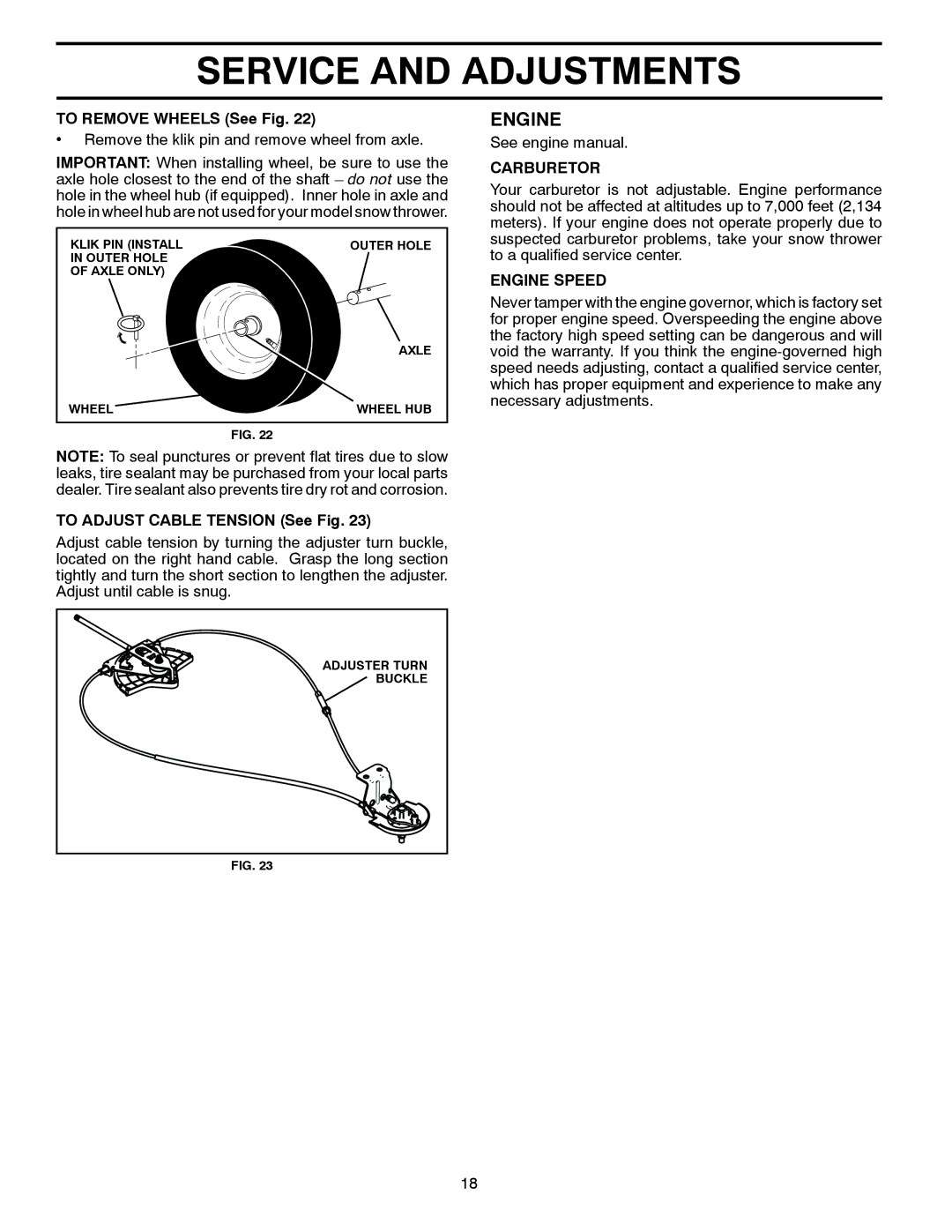 Poulan 428861, 96192003500, XT11530ES To Remove Wheels See Fig, To Adjust Cable Tension See Fig, Carburetor, Engine Speed 