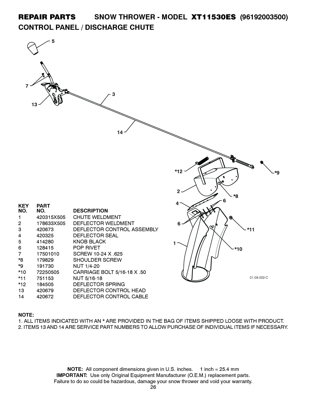 Poulan XT11530ES, 428861, 96192003500 owner manual Knob Black, POP Rivet, Shoulder Screw, Deflector Spring 