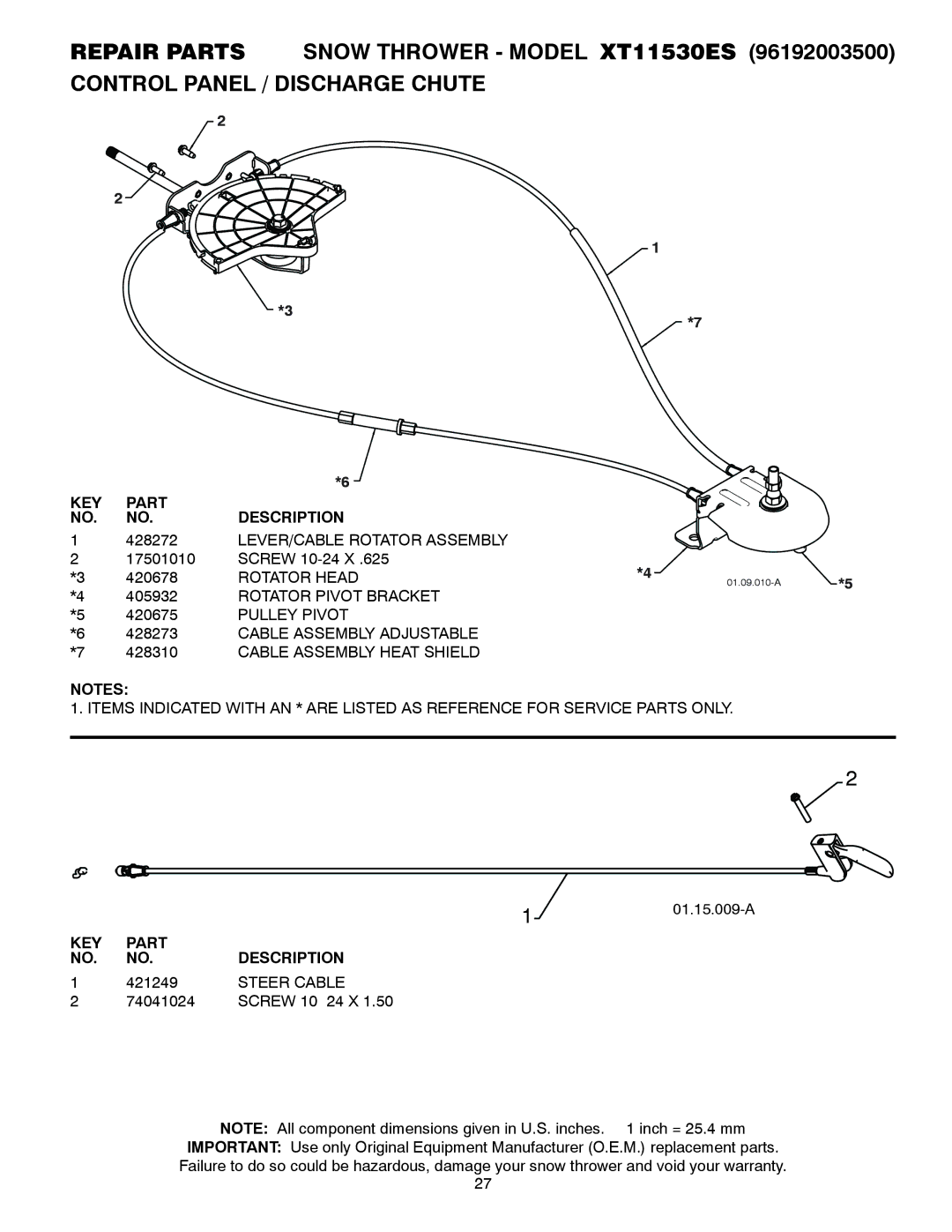 Poulan 428861 LEVER/CABLE Rotator Assembly, Rotator Head, Rotator Pivot Bracket, Pulley Pivot, Cable Assembly Adjustable 