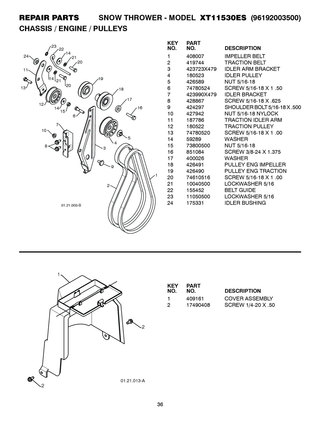 Poulan 428861 Impeller Belt, Traction Belt, Idler ARM Bracket, Idler Pulley, Idler Bracket, Traction Idler ARM, Belt Guide 