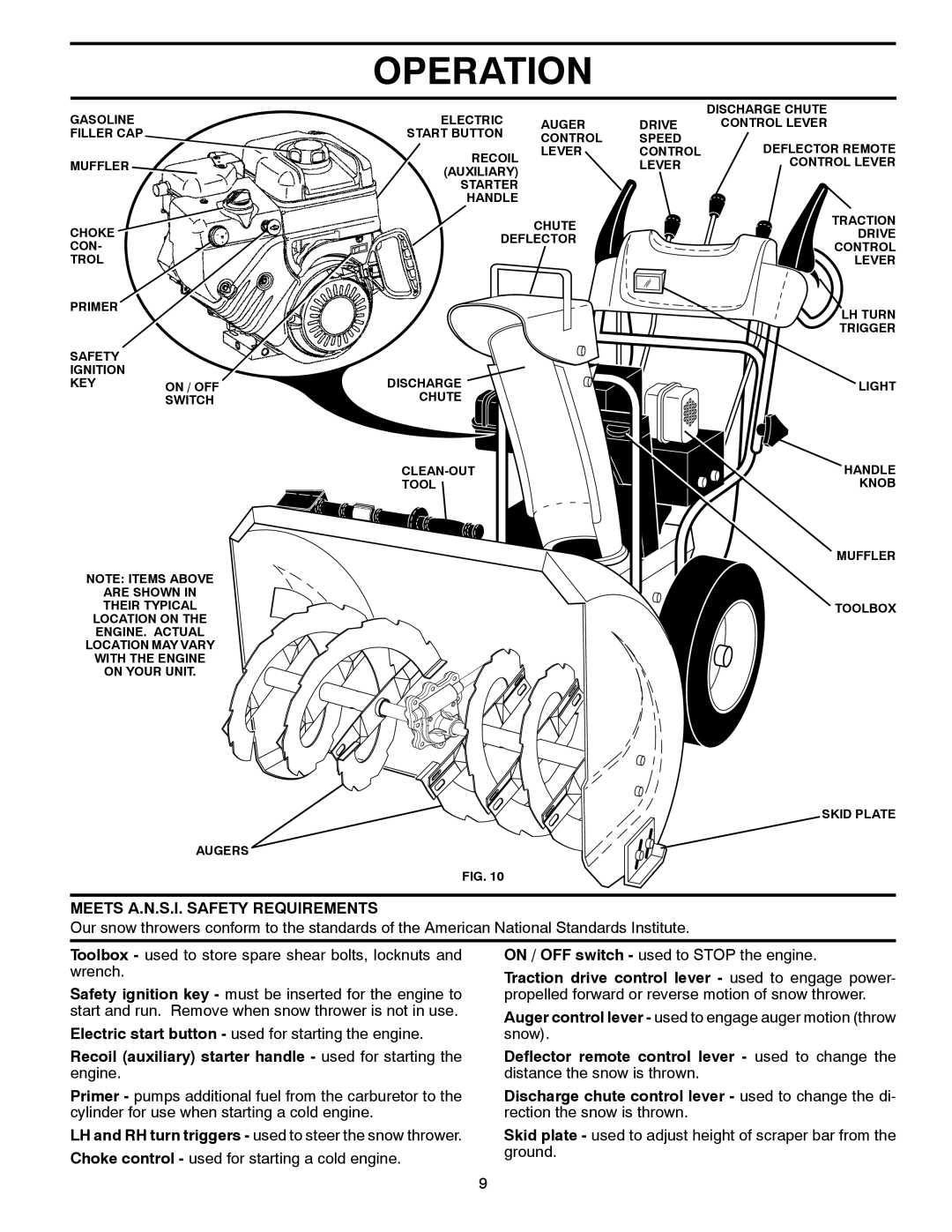 Poulan 428861, XT11530ES Meets A.N.S.I. Safety Requirements, Recoil auxiliary starter handle used for starting the engine 