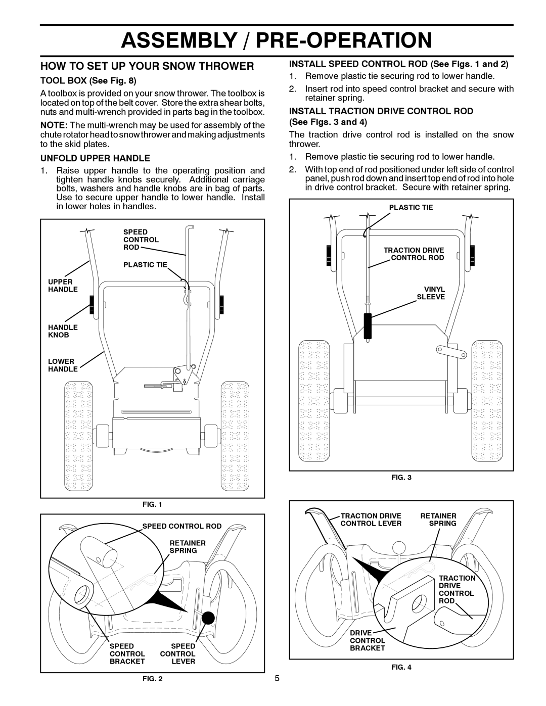 Poulan XT827ES, 428863 How To Set Up Your Snow Thrower, Assembly / Pre-Operation, TOOL BOX See Fig, Unfold Upper Handle 