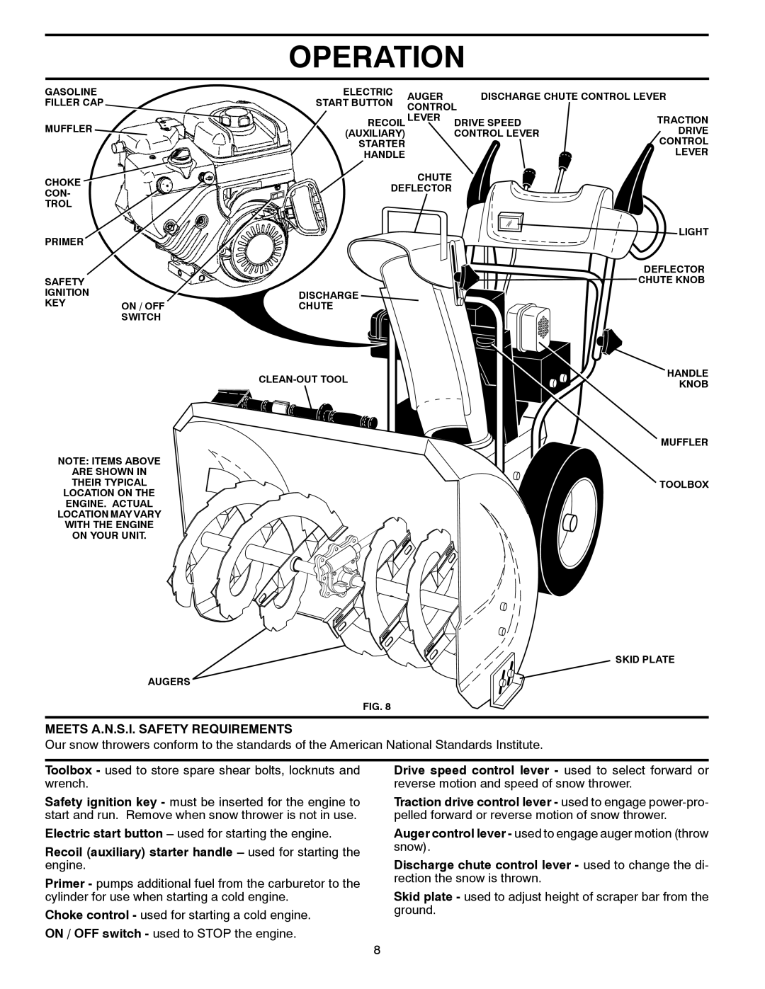 Poulan XT827ES, 428863, 96192003400 owner manual Operation, Meets A.N.S.I. Safety Requirements 