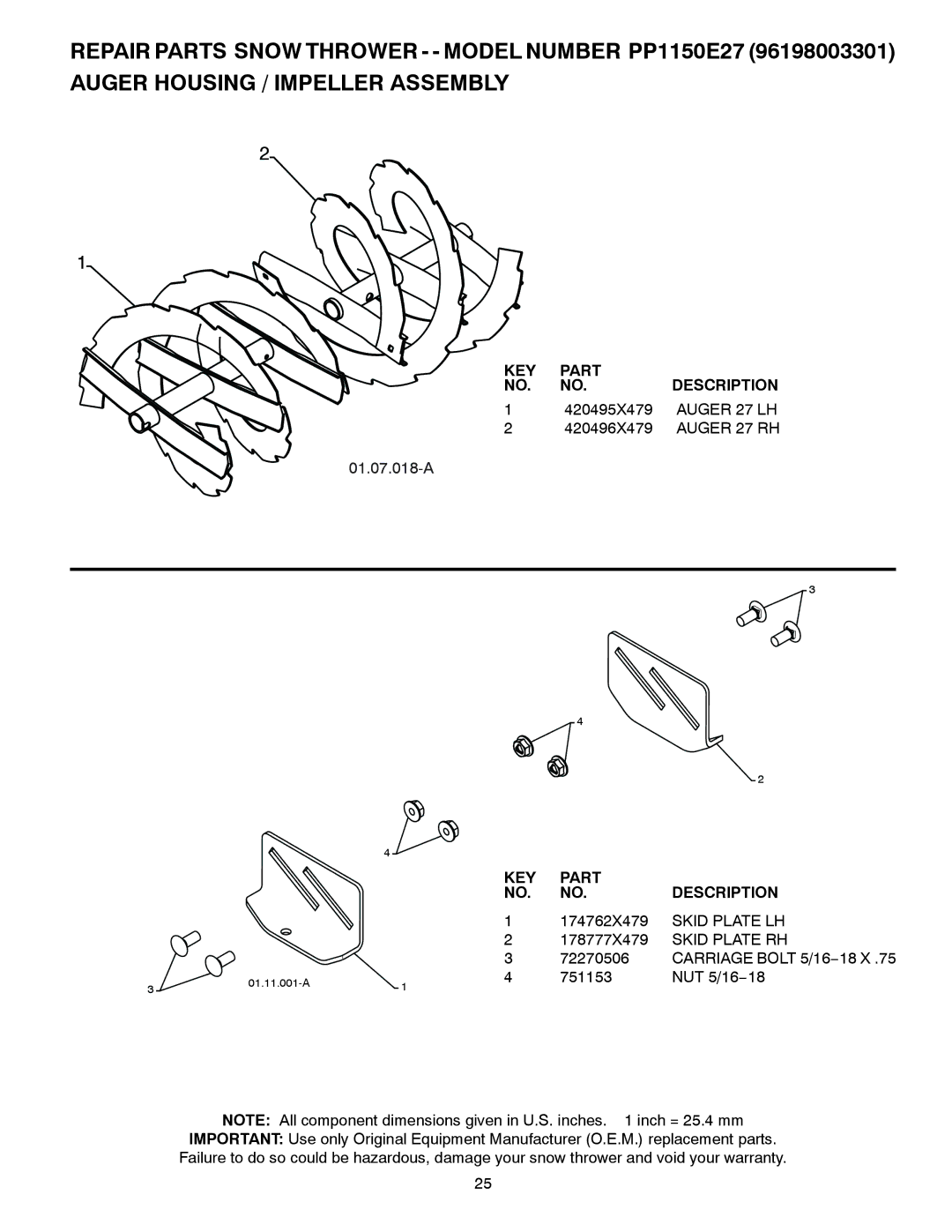 Poulan 96198003301, 429264 owner manual Auger 27 LH, Auger 27 RH 