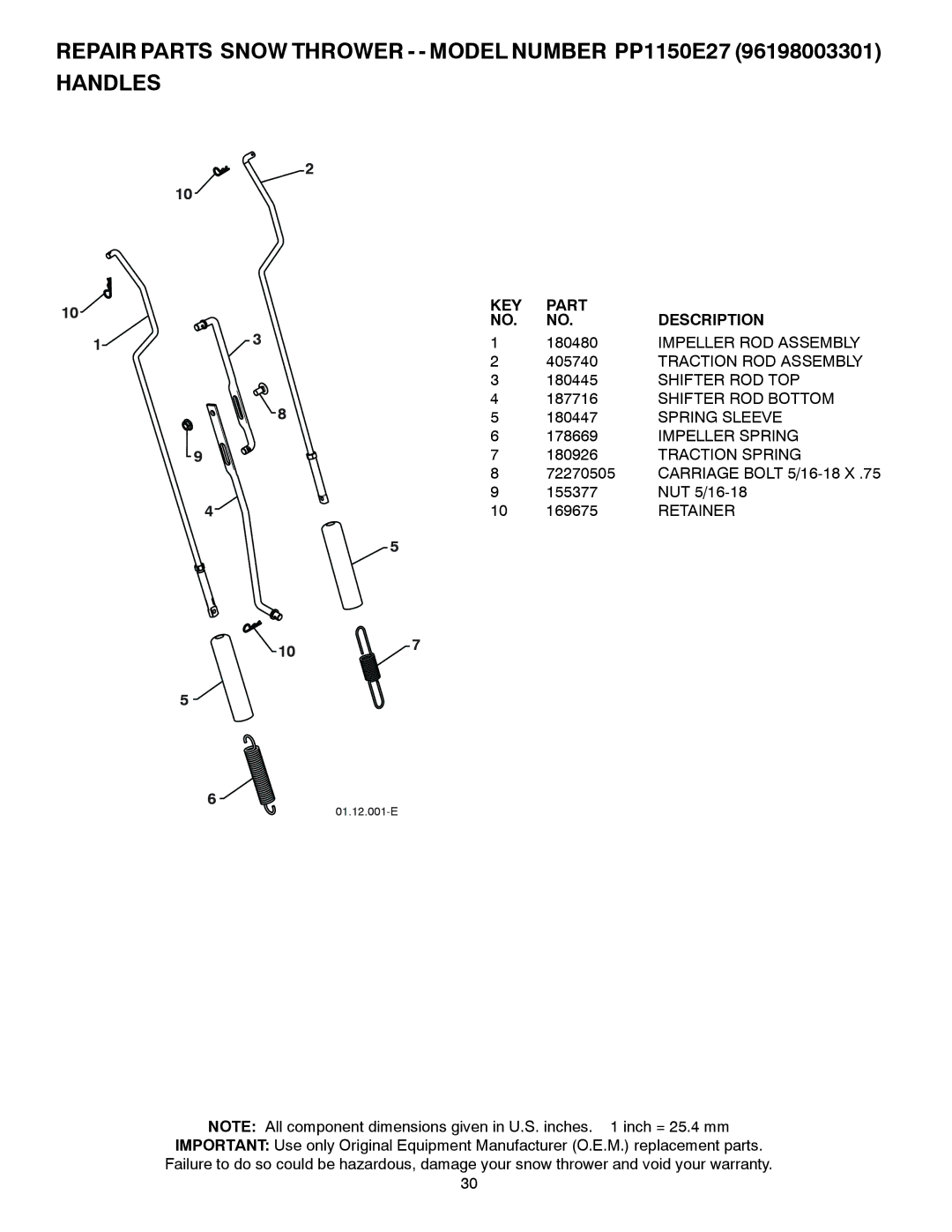 Poulan 429264, 96198003301 owner manual Carriage Bolt 5/16-18 X 155377 NUT 5/16-18 169675 