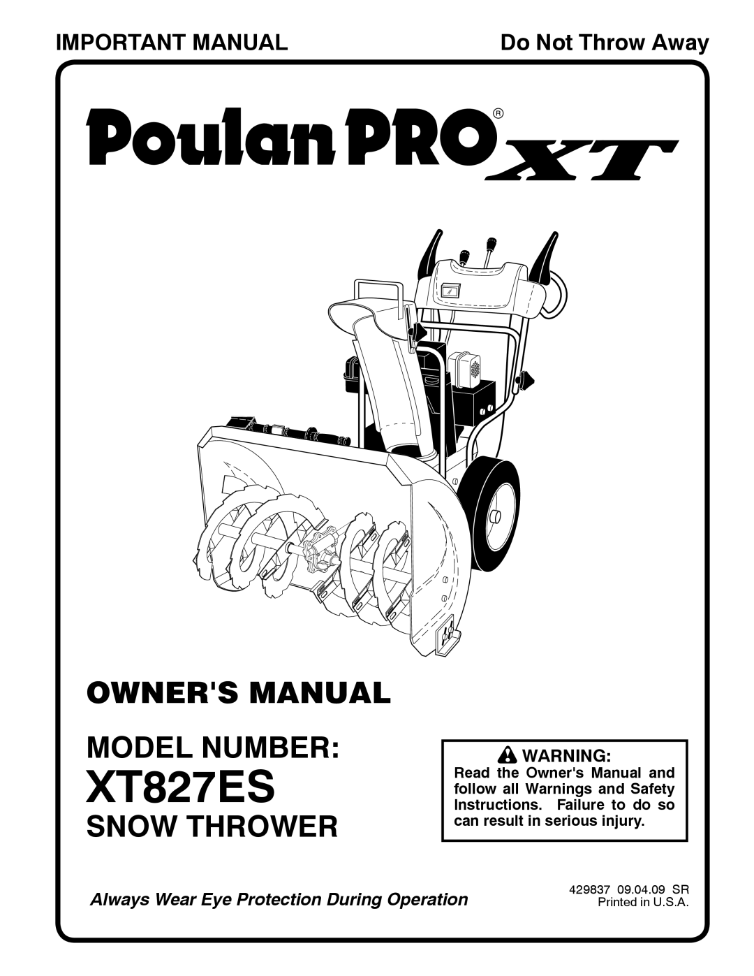 Poulan 96192003401, 429837 owner manual Model Number, Snow Thrower 