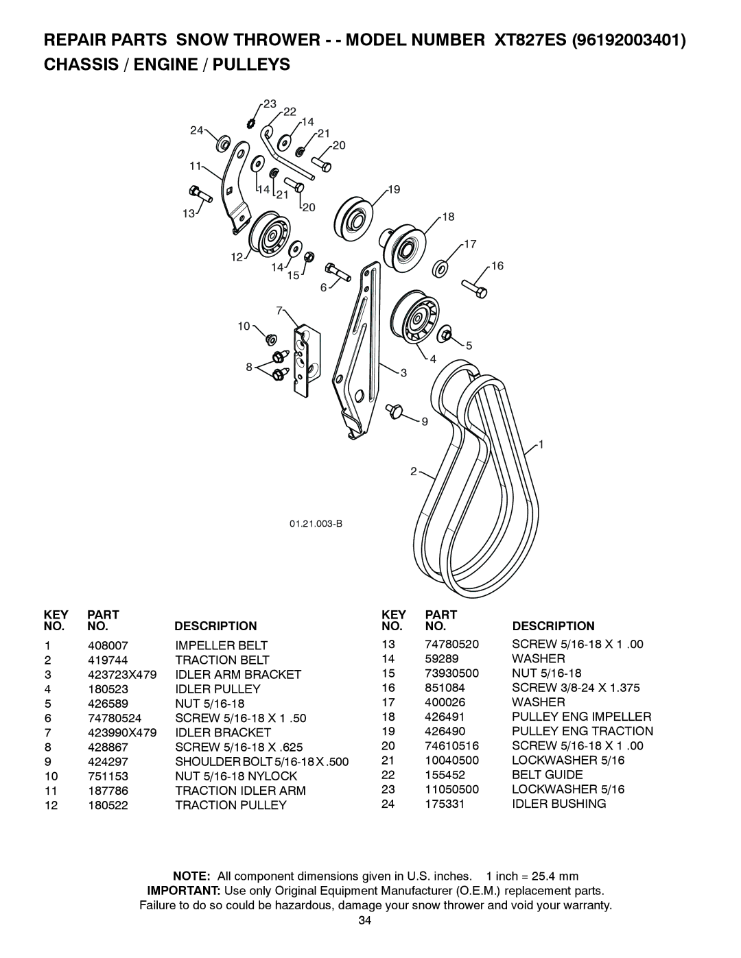 Poulan 429837 Impeller Belt, Traction Belt, Idler ARM Bracket, Idler Pulley, Belt Guide, 24 175331 Idler Bushing 