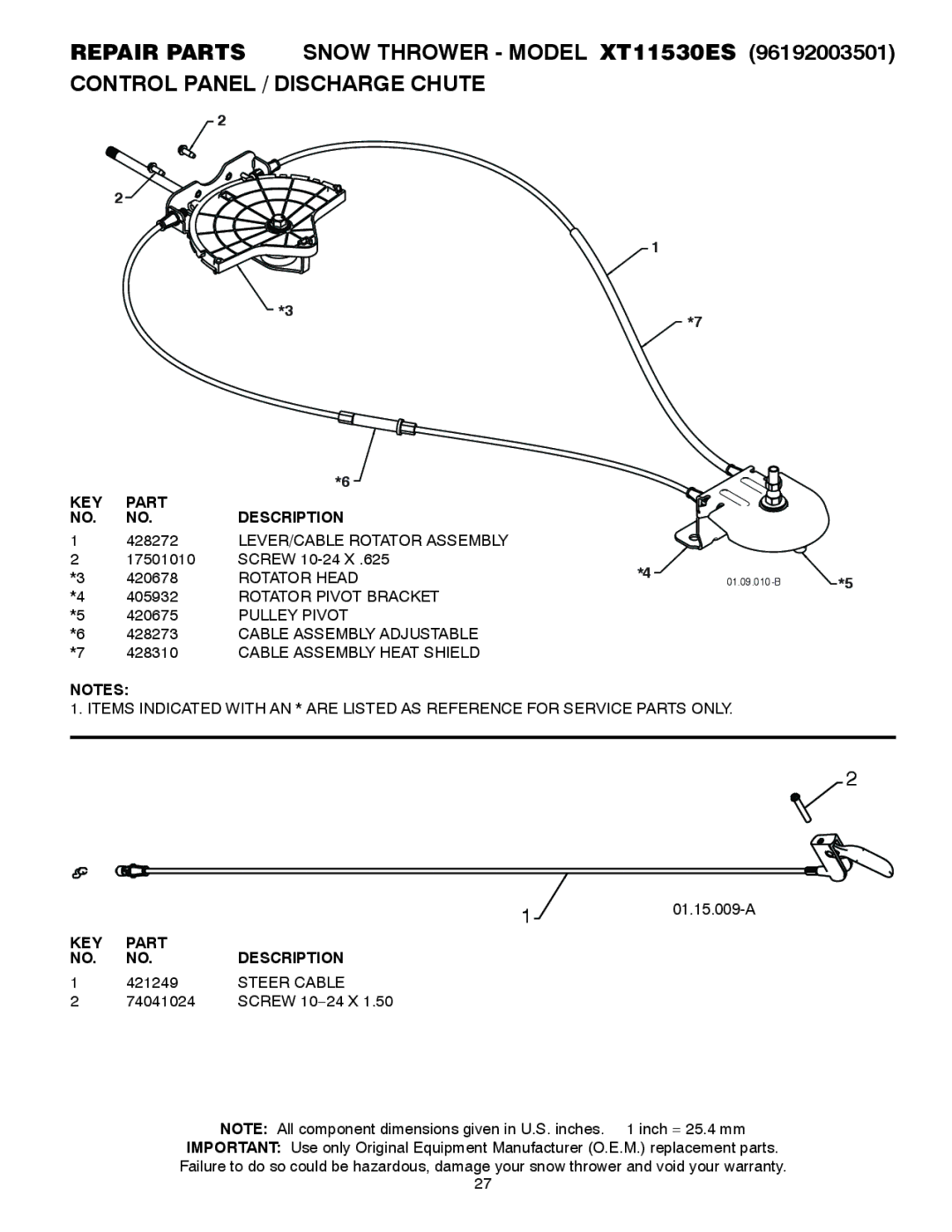 Poulan 96192003501, 429884 LEVER/CABLE Rotator Assembly, Rotator Head, Rotator Pivot Bracket, Pulley Pivot, Steer Cable 