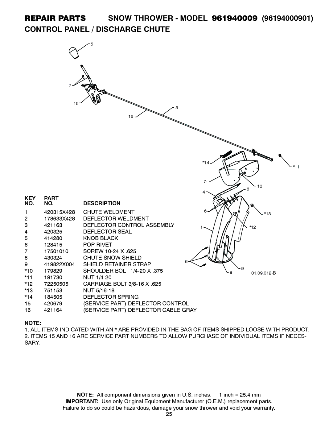 Poulan 429890 owner manual Knob Black, POP Rivet, Chute Snow Shield, Shield Retainer Strap 